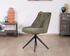 New Lot de 2 chaises de repas design contemporain en tissu vert "Webber" pied pivotant en métal noir Chaise