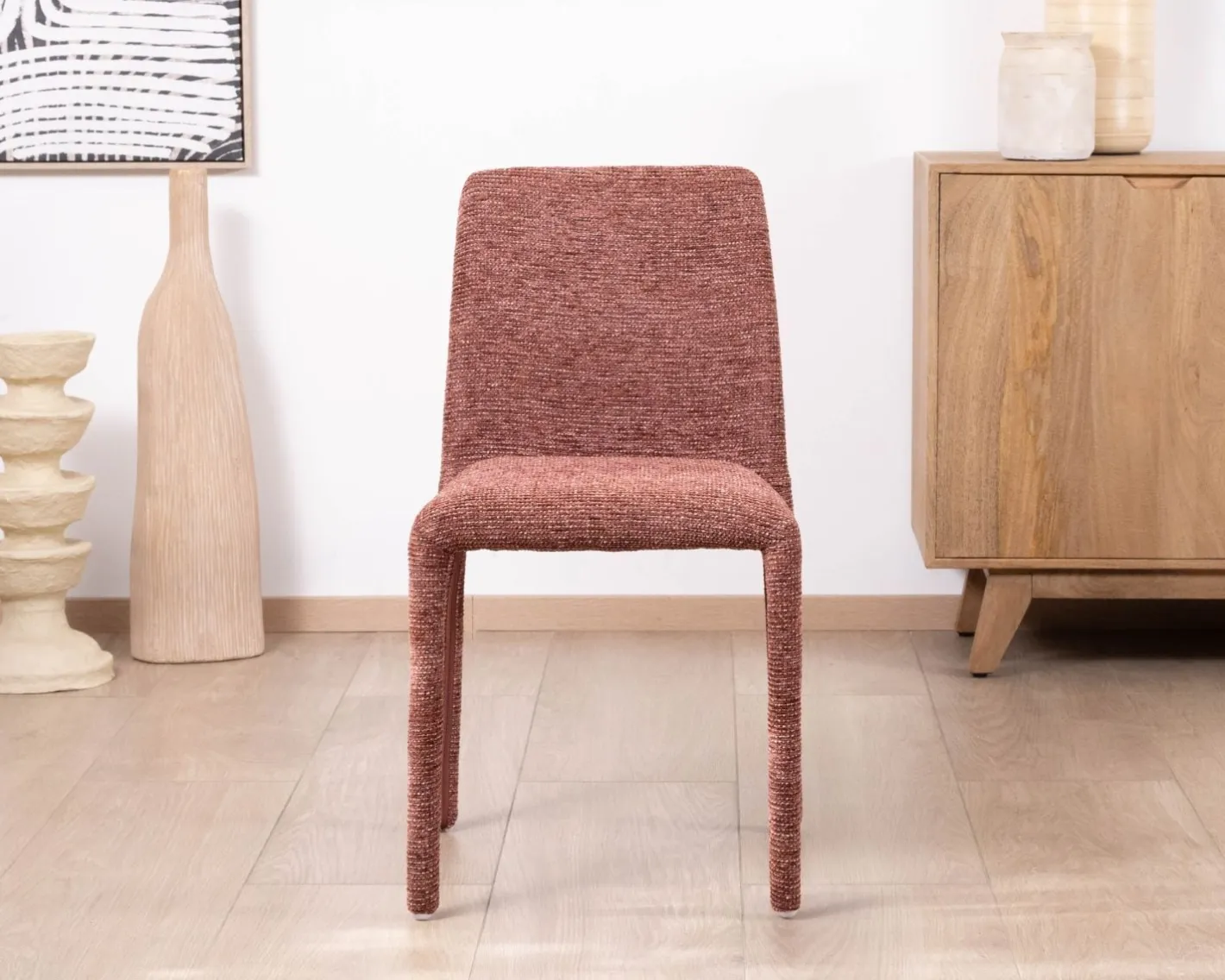 Online Lot de 4 chaises de repas empilables avec habillage intégral "Otto" en tissu tramé rouge Chaise
