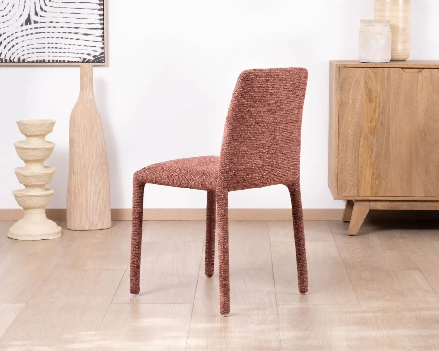 Online Lot de 4 chaises de repas empilables avec habillage intégral "Otto" en tissu tramé rouge Chaise