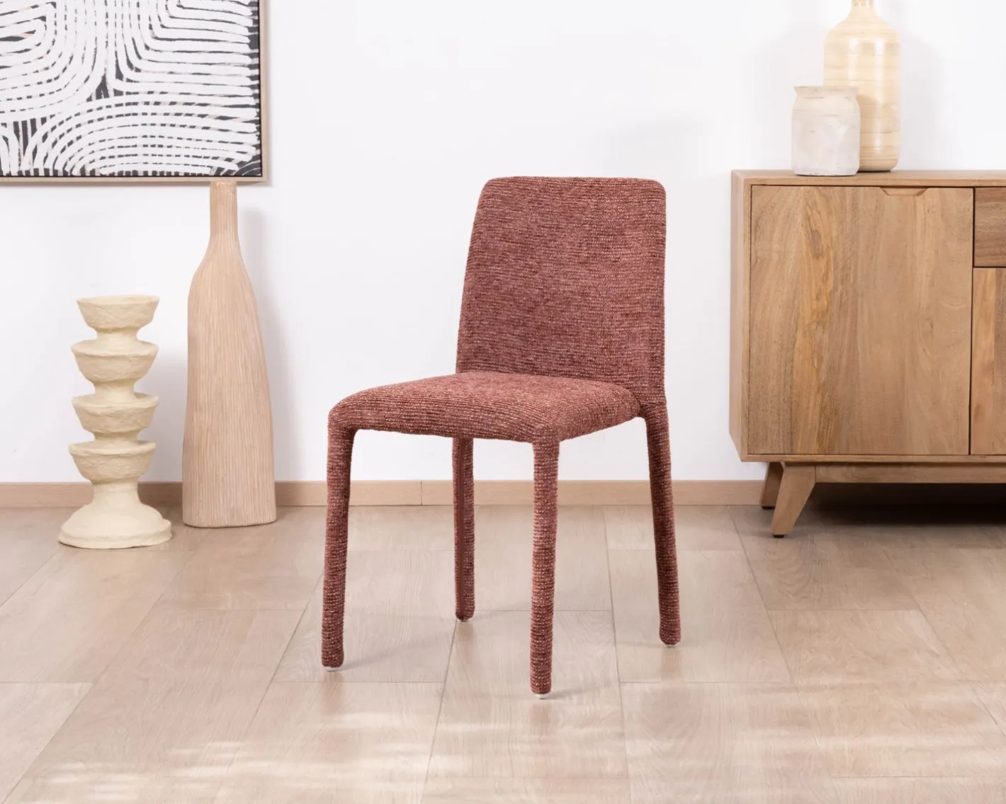 Online Lot de 4 chaises de repas empilables avec habillage intégral "Otto" en tissu tramé rouge Chaise