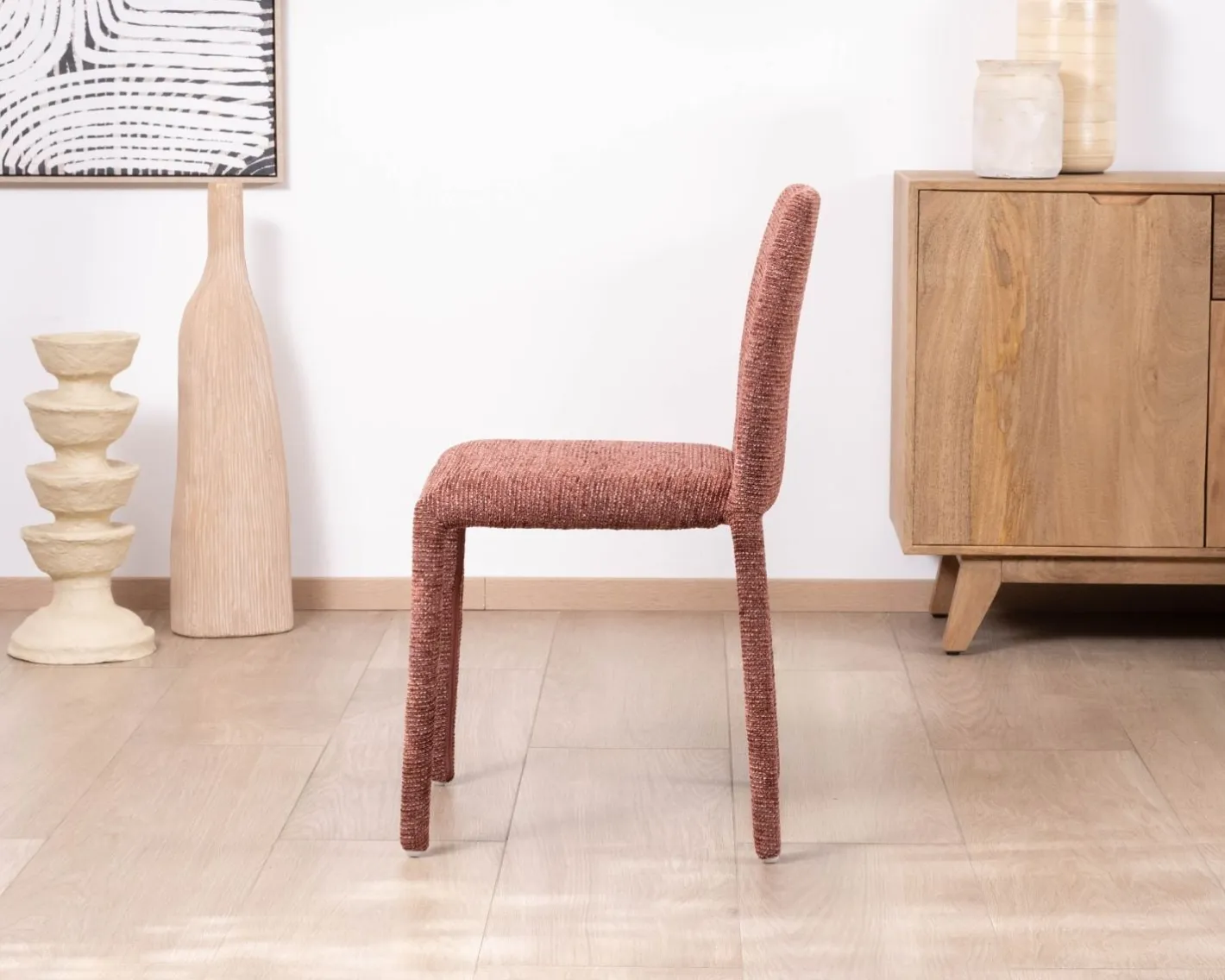 Online Lot de 4 chaises de repas empilables avec habillage intégral "Otto" en tissu tramé rouge Chaise