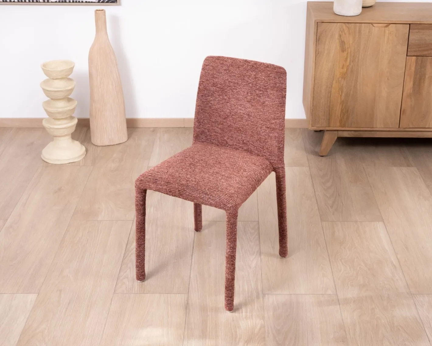 Online Lot de 4 chaises de repas empilables avec habillage intégral "Otto" en tissu tramé rouge Chaise
