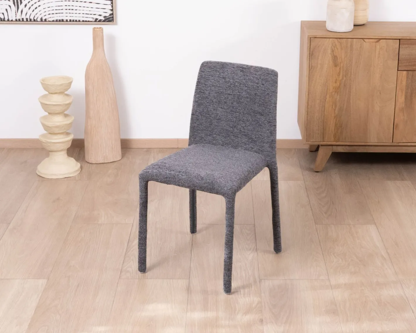 Discount Lot de 4 chaises de repas empilables en tissu gris graphite texturé “Otto” Chaise