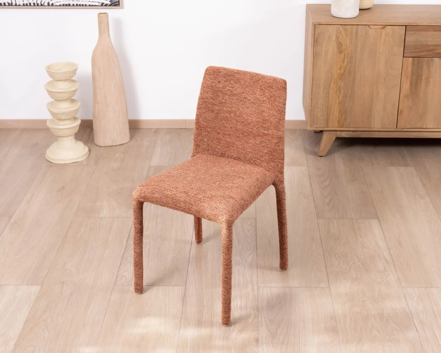 Sale Lot de 4 chaises de repas empilables “Otto” design épuré avec habillage intégral en tissu terracotta Chaise