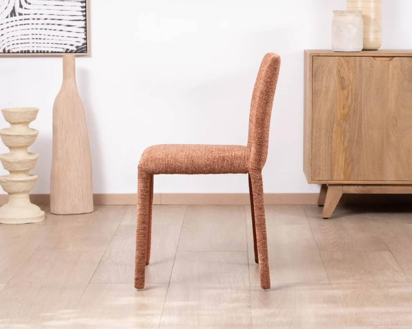Sale Lot de 4 chaises de repas empilables “Otto” design épuré avec habillage intégral en tissu terracotta Chaise