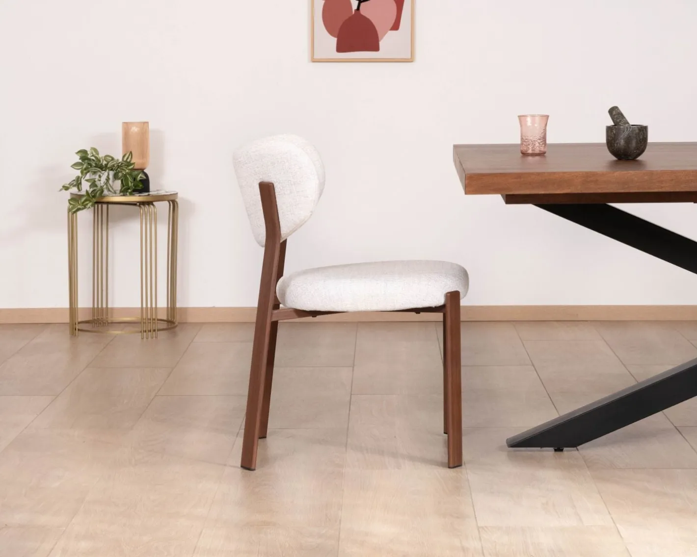 Hot Lot de 2 chaises de repas empilables esprit rétro en tissu tramé blanc "Staccato" pieds aspect bois foncé Chaise