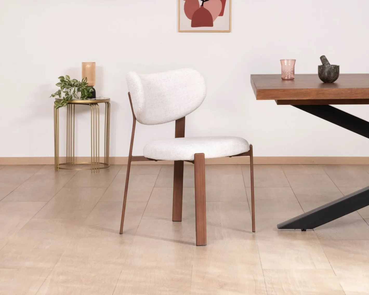 Hot Lot de 2 chaises de repas empilables esprit rétro en tissu tramé blanc "Staccato" pieds aspect bois foncé Chaise
