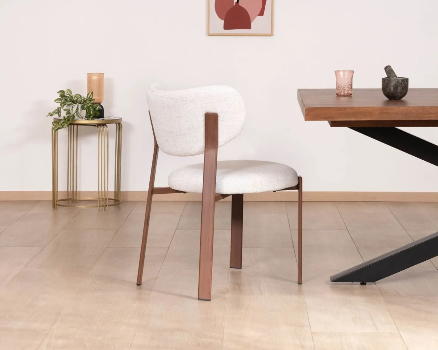 Hot Lot de 2 chaises de repas empilables esprit rétro en tissu tramé blanc "Staccato" pieds aspect bois foncé Chaise
