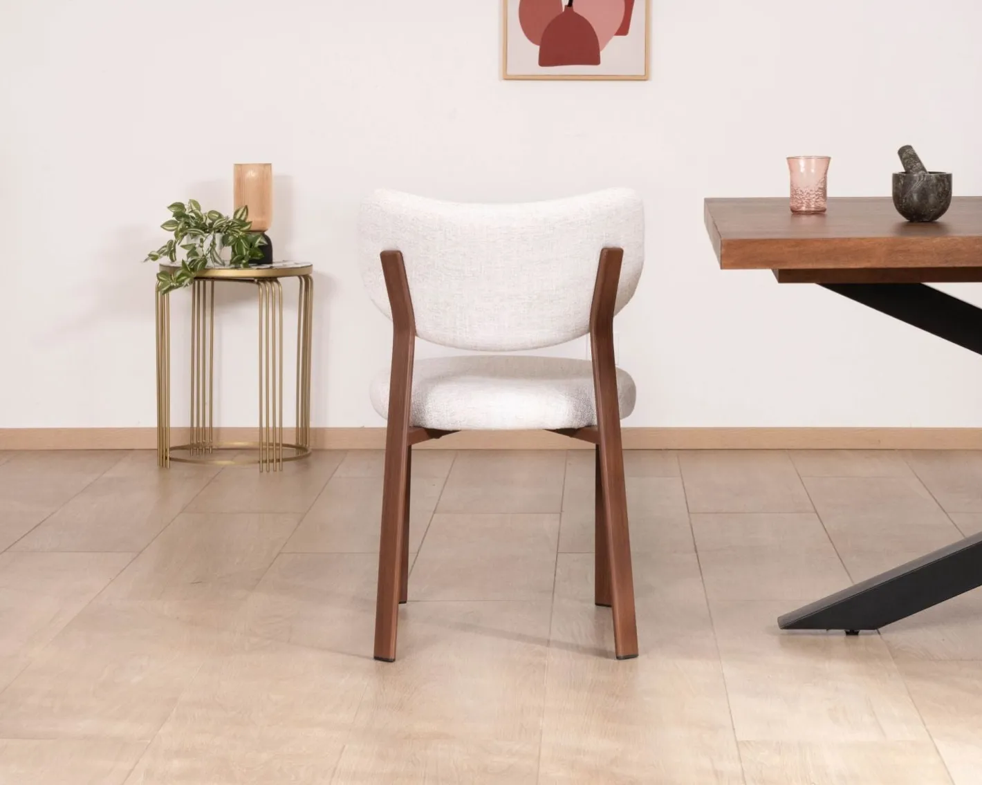Hot Lot de 2 chaises de repas empilables esprit rétro en tissu tramé blanc "Staccato" pieds aspect bois foncé Chaise