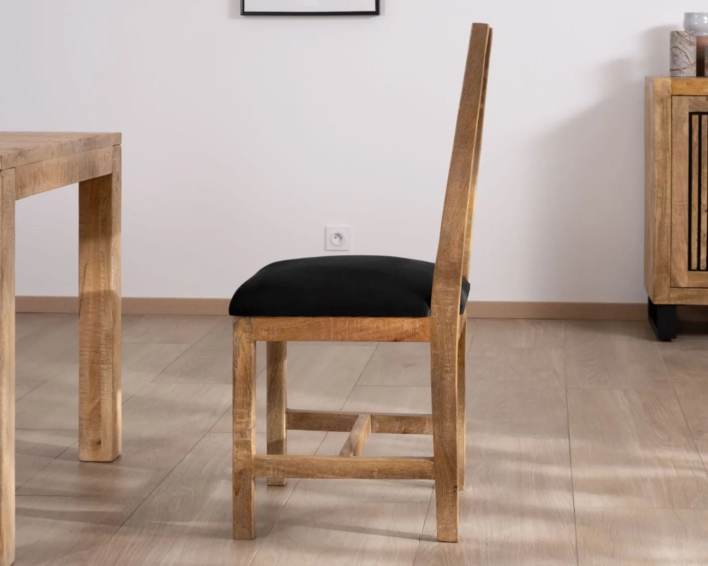 Hot Lot de 2 chaises de repas en manguier brut "Manoha" assise tissu rembourré Chaise