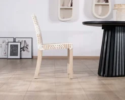 Discount Lot de 2 chaises de repas en teck et cuir blanc tressé