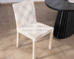 Discount Lot de 2 chaises de repas en teck et cuir blanc tressé