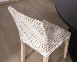 Discount Lot de 2 chaises de repas en teck et cuir blanc tressé
