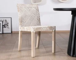 Discount Lot de 2 chaises de repas en teck et cuir blanc tressé