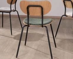Sale Lot de 4 chaises de repas en tissu vert "Lino" style rétro Chaise
