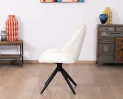 Sale Lot de 2 chaises de repas en tissu blanc et pied pivotant en métal