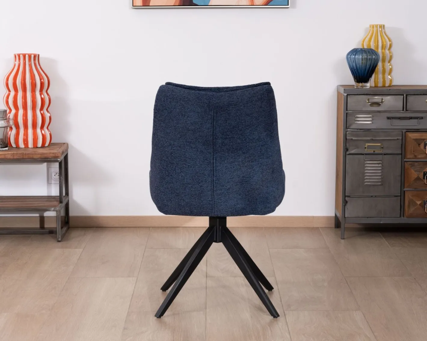 Sale Lot de 2 chaises de repas en tissu bleu nuit "Webber" assise design et pied 4 branches pivotant en métal Chaise