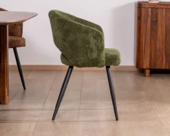 Best Lot de 2 chaises de repas en velours côtelé kaki et pieds métal 