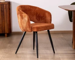 New Lot de 2 chaises de repas en velours rouille et pieds métal