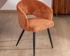 New Lot de 2 chaises de repas en velours rouille et pieds métal