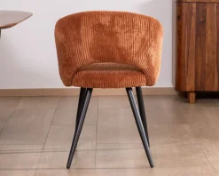 New Lot de 2 chaises de repas en velours rouille et pieds métal