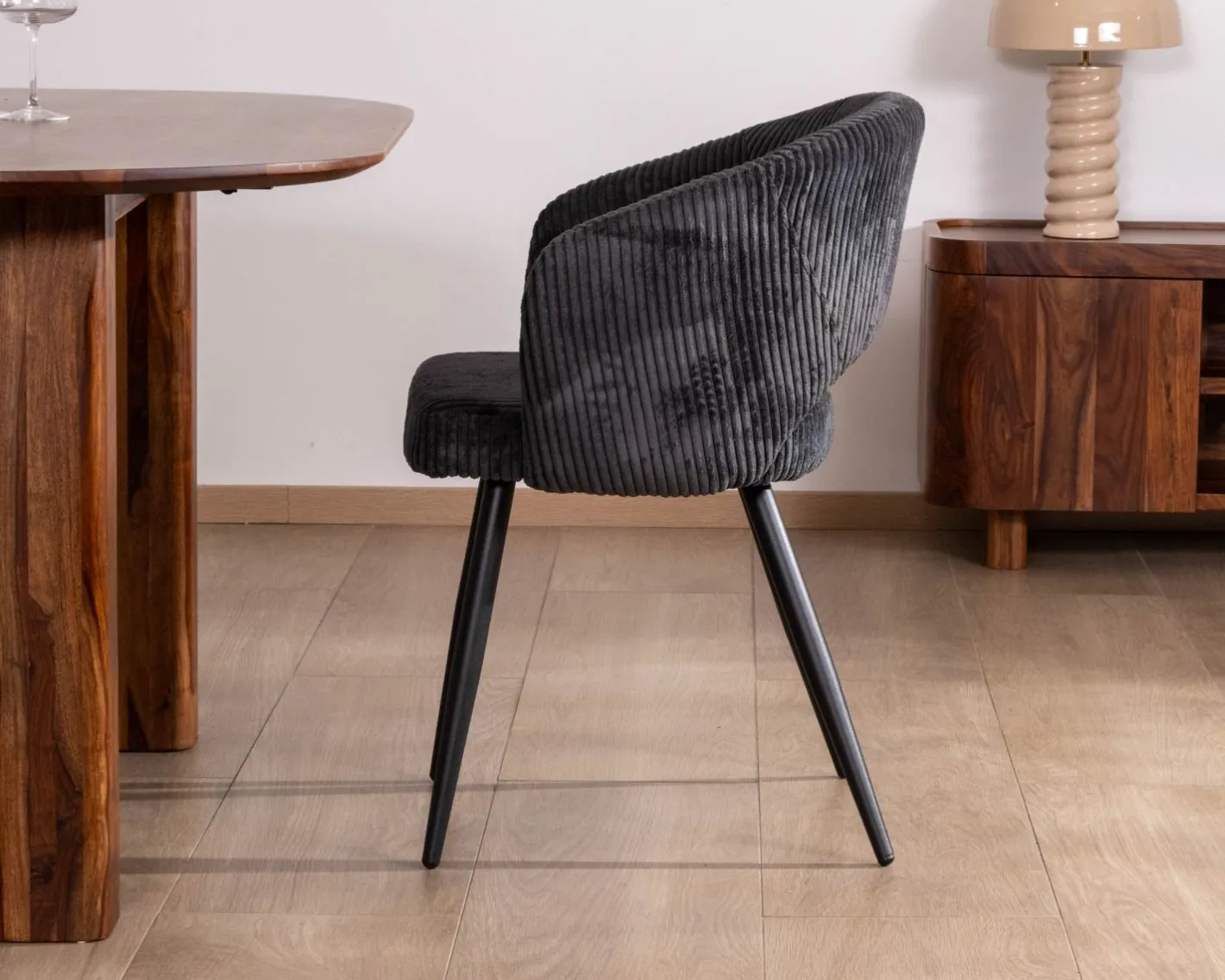 Hot Lot de 2 chaises de repas en velours côtelé anthracite et pieds métal noir vintage "Sonate" Chaise
