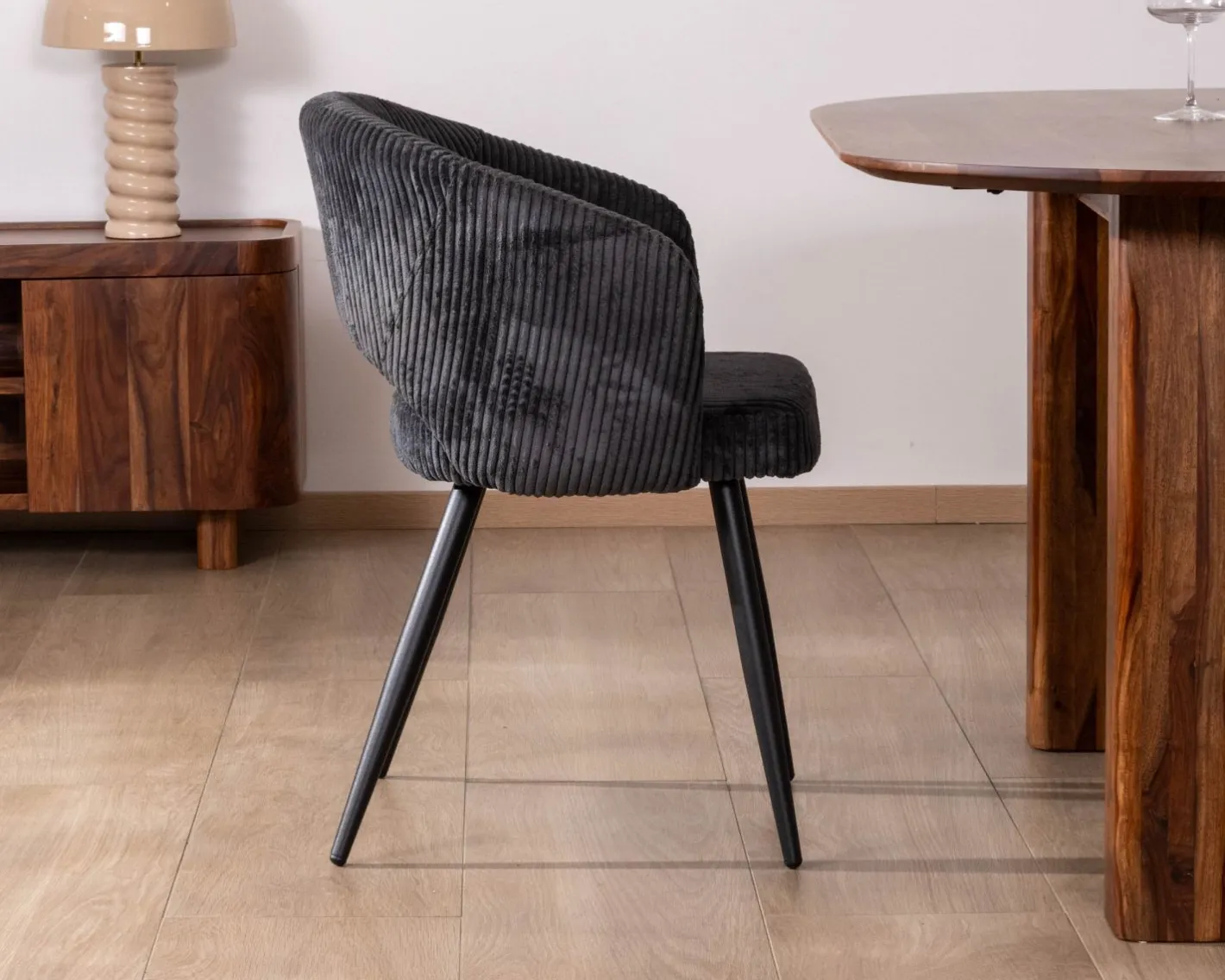 Hot Lot de 2 chaises de repas en velours côtelé anthracite et pieds métal noir vintage "Sonate" Chaise