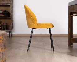 Clearance Lot de 4 chaises de repas en velours moutarde et pieds en métal noir "Bellot" esprit vintage Chaise