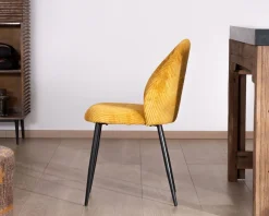 Clearance Lot de 4 chaises de repas en velours moutarde et pieds en métal noir