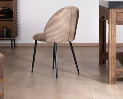 Lot de 4 chaises de repas en velours côtelé taupe esprit vintage