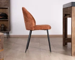 Lot de 4 chaises de repas en velours côtelé rouille "Bellot" style rétro Chaise