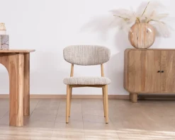 New Lot de 2 chaises de repas esprit rétro en tissu beige tramé marron
