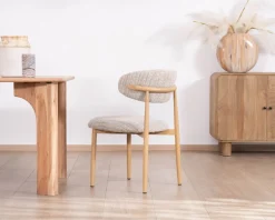 New Lot de 2 chaises de repas esprit rétro en tissu beige tramé marron