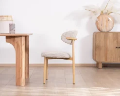 New Lot de 2 chaises de repas esprit rétro en tissu beige tramé marron