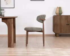 New Lot de 2 chaises de repas esprit rétro en tissu tramé kaki "Arpège" pieds aspect noyer Chaise