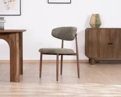 New Lot de 2 chaises de repas esprit rétro en tissu tramé kaki "Arpège" pieds aspect noyer Chaise