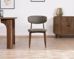 New Lot de 2 chaises de repas esprit rétro en tissu tramé kaki 
