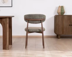 New Lot de 2 chaises de repas esprit rétro en tissu tramé kaki 