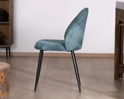 Online Lot de 4 chaises de repas esprit vintage en velours bleu pétrole et métal noir "Bellot" Chaise