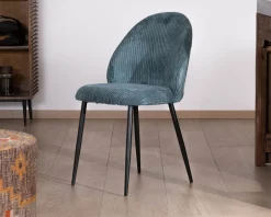 Online Lot de 4 chaises de repas esprit vintage en velours bleu pétrole et métal noir