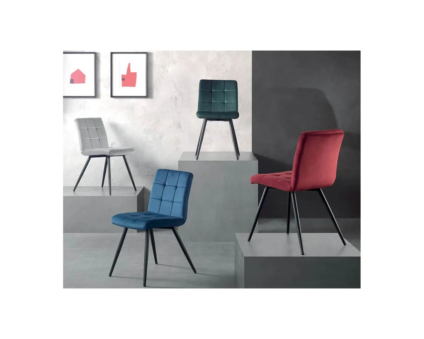 Best Lot de 4 chaises de repas grises et noires "Sando" tissu et métal Chaise