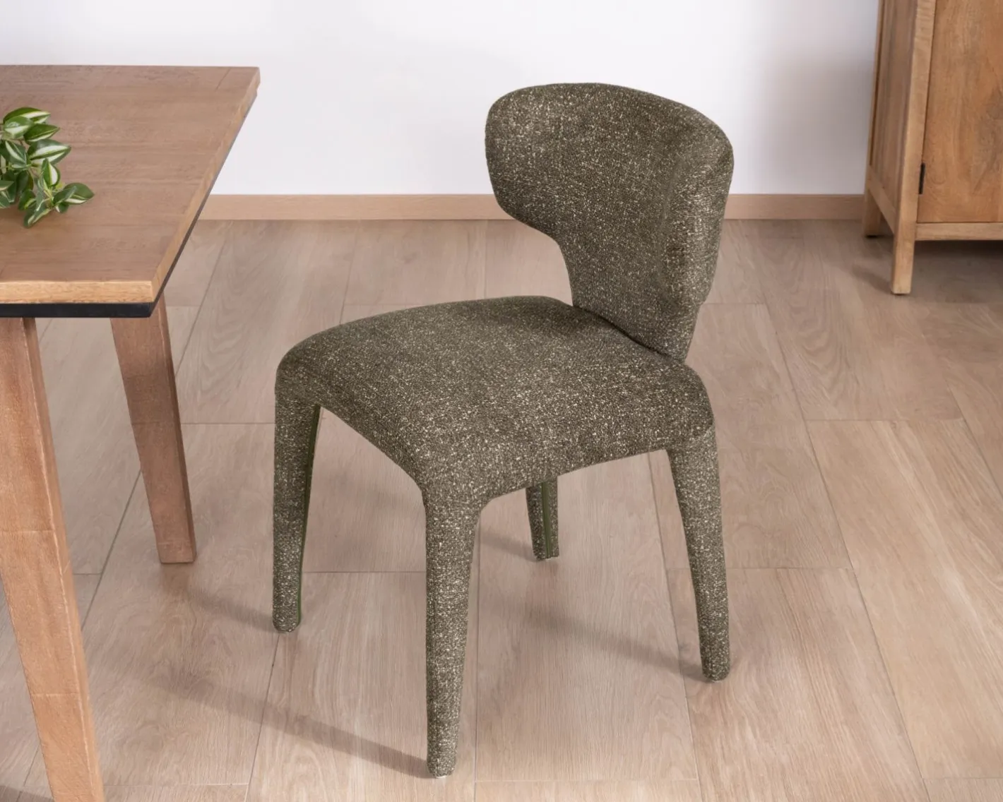 Discount Lot de 2 chaises de repas habillage intégral esprit design “Milano” en tissu chiné vert kaki Chaise