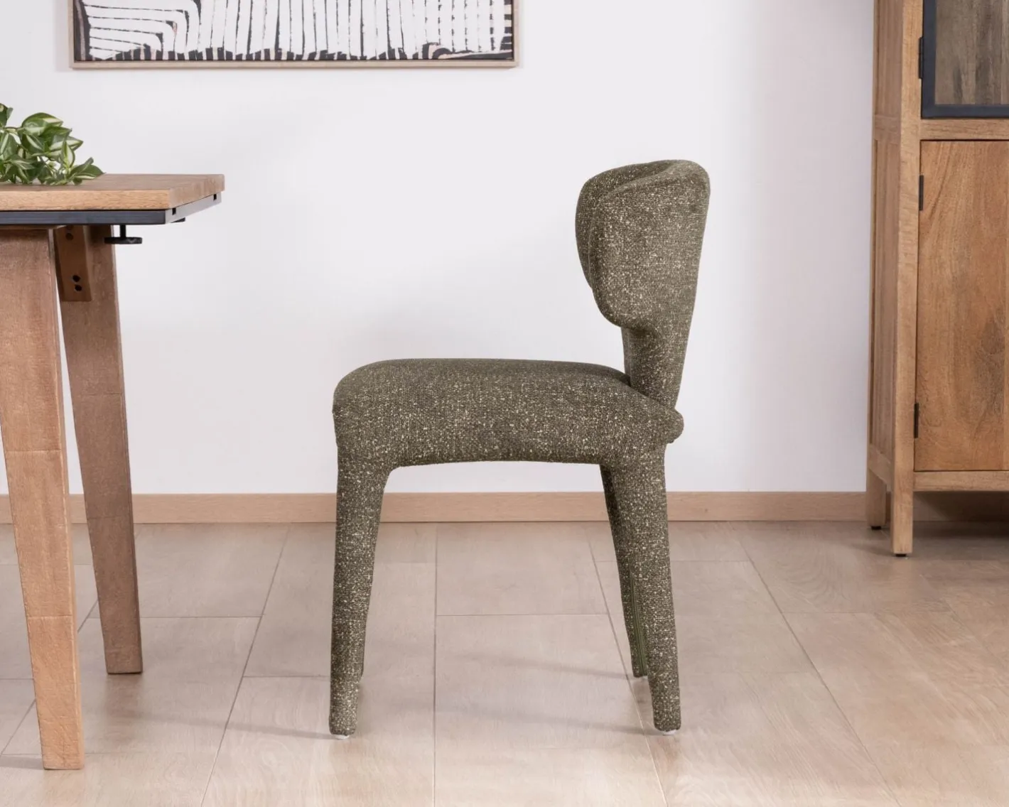 Discount Lot de 2 chaises de repas habillage intégral esprit design “Milano” en tissu chiné vert kaki Chaise