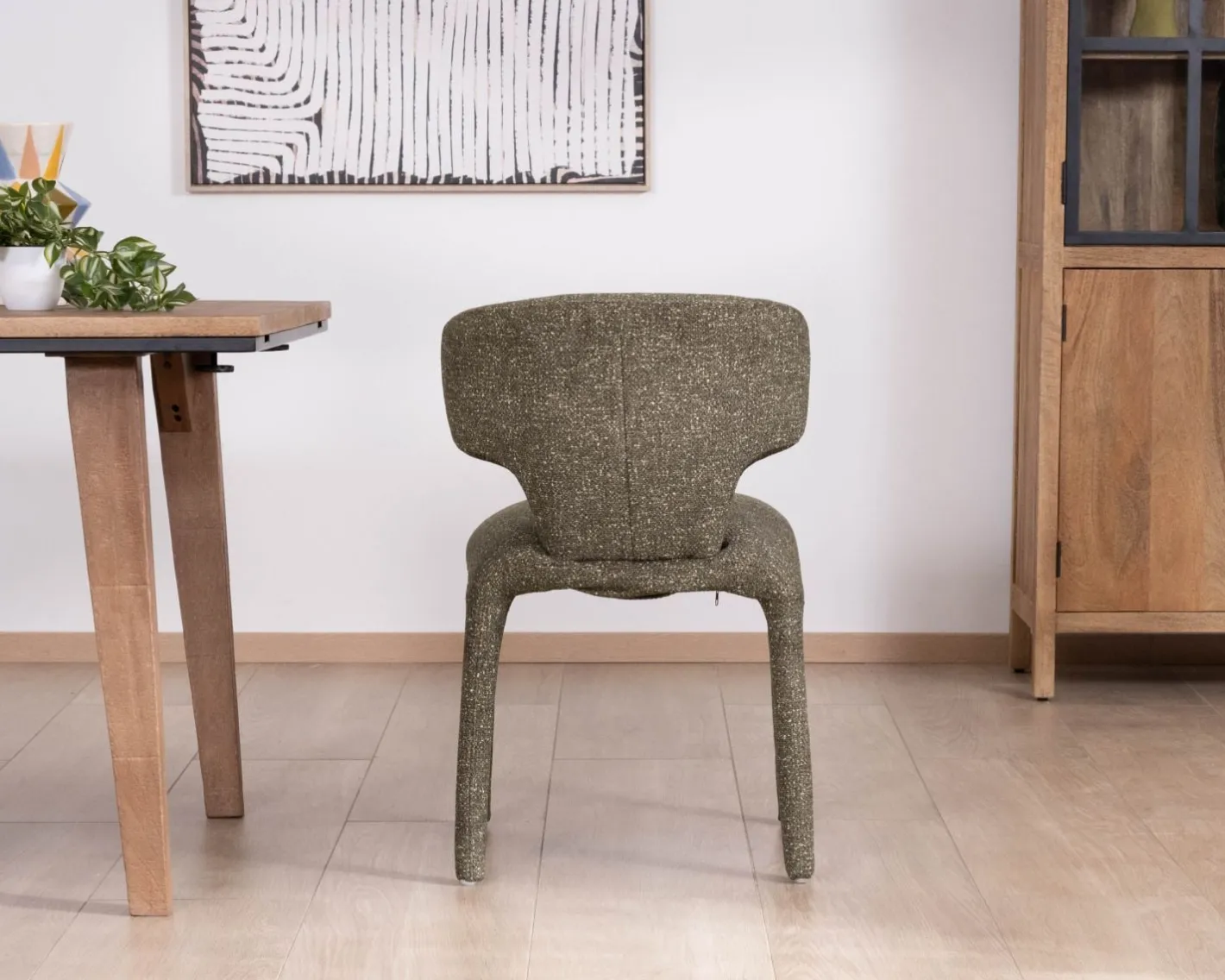 Discount Lot de 2 chaises de repas habillage intégral esprit design “Milano” en tissu chiné vert kaki Chaise