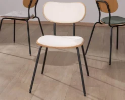 Outlet Lot de 4 chaises de repas "Lino" style rétro en tissu écru Chaise