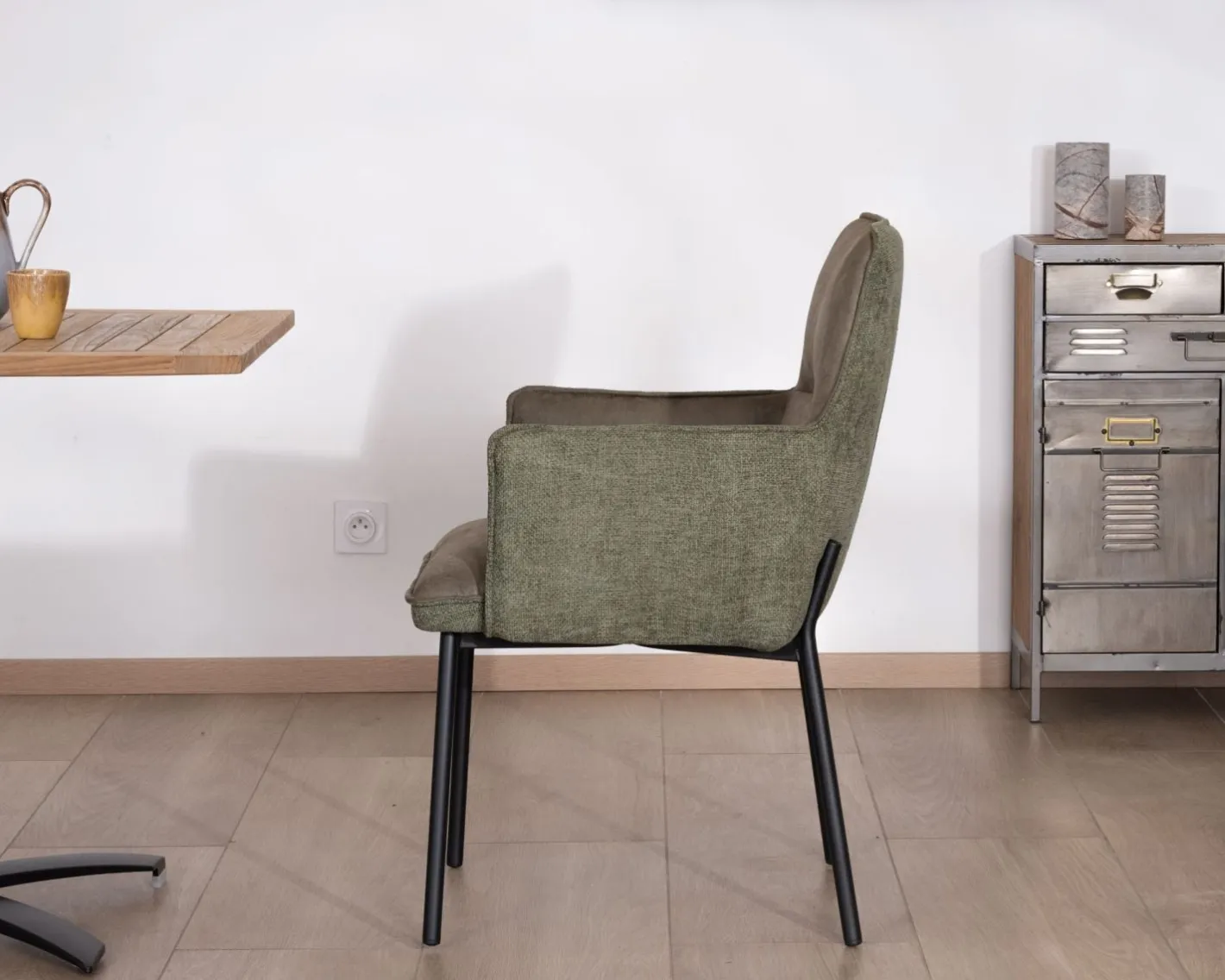 Sale Lot de 2 chaises de repas look rétro "Lokka" bi-matière vert Chaise