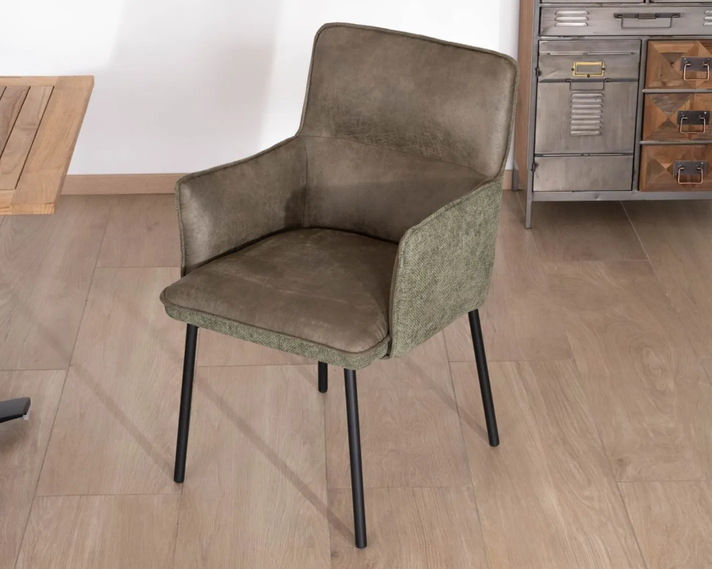 Sale Lot de 2 chaises de repas look rétro "Lokka" bi-matière vert Chaise