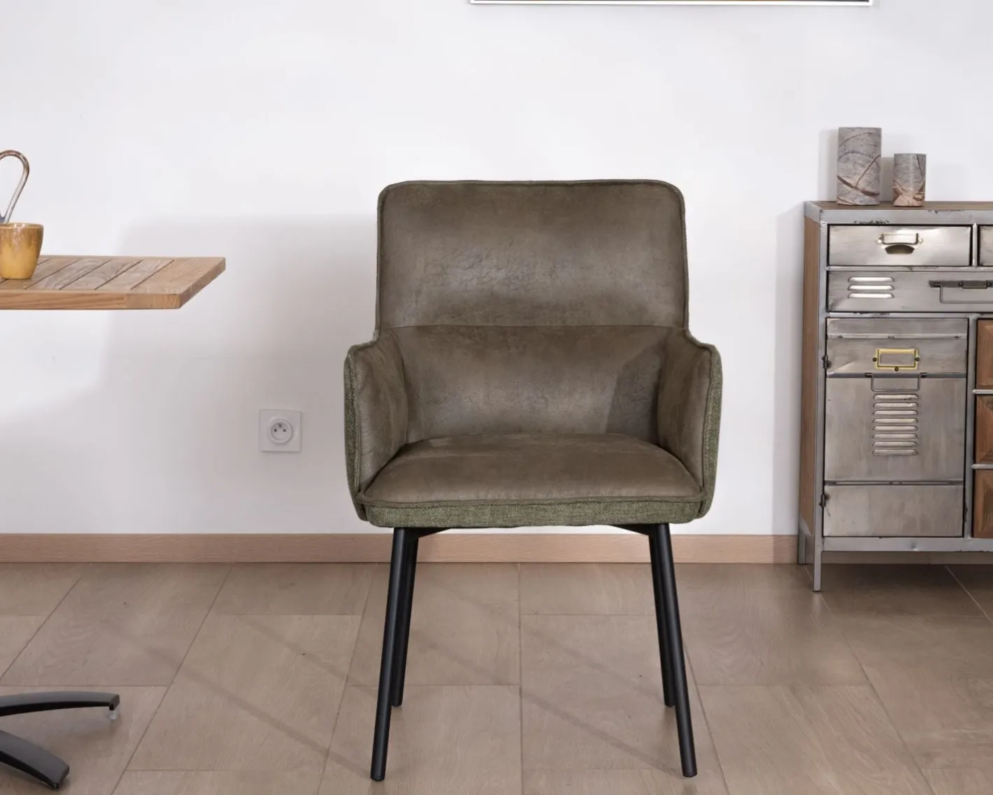Sale Lot de 2 chaises de repas look rétro "Lokka" bi-matière vert Chaise