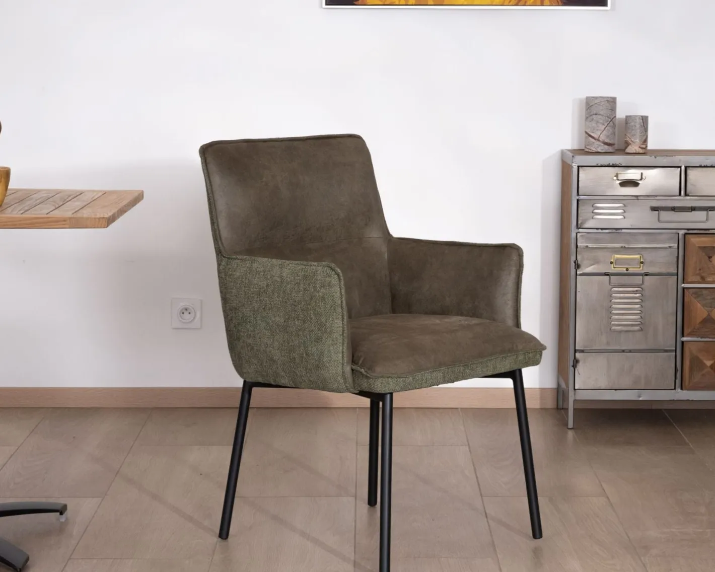 Sale Lot de 2 chaises de repas look rétro "Lokka" bi-matière vert Chaise