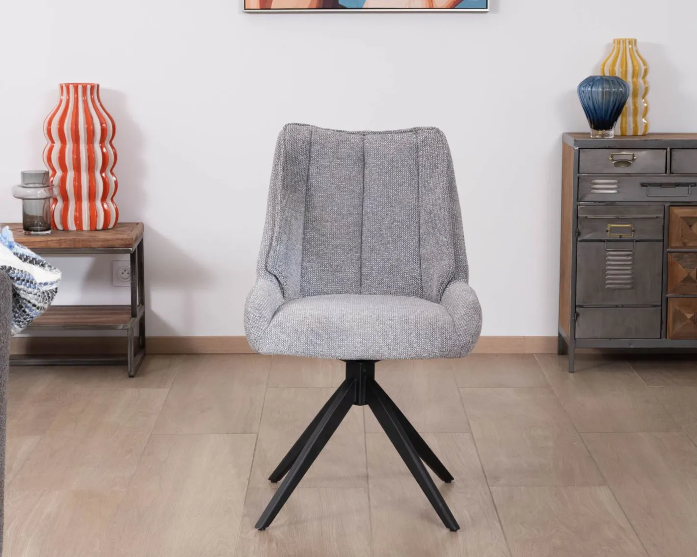 Discount Lot de 2 chaises de repas pivotantes en tissu gris "Webber" Chaise